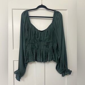 Lulus Satin Ruched Long Sleeve Top